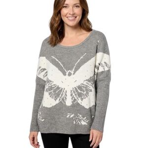 Vip Women's Large Grey Butterfly Wool Blend Sweater Pullover Long Sleeve